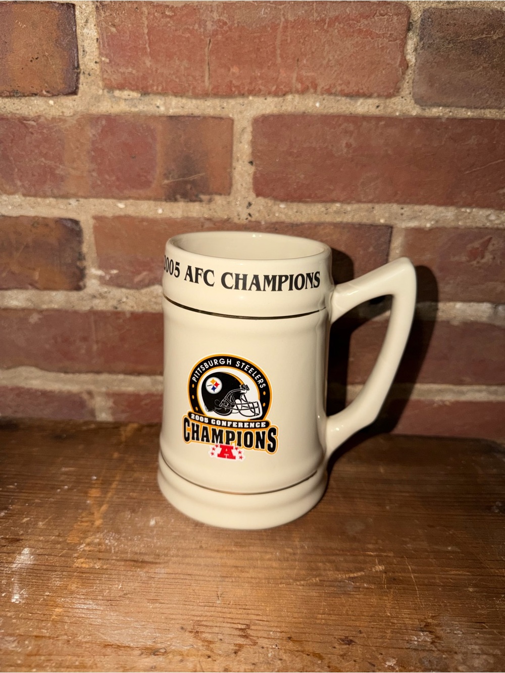 2005 AFC Pittsburgh Steelers NFL Conference Champions Ceramic Beer Stein Cream